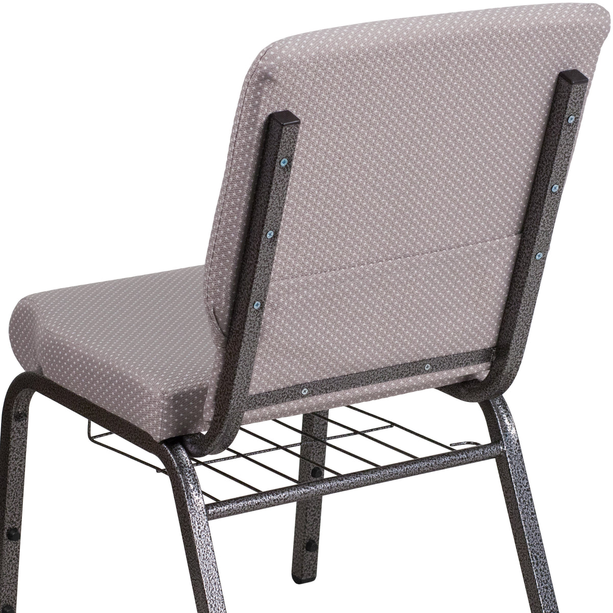 Gray Dot Fabric/Silver Vein Frame |#| 18.5inchW Church Chair in Gray Dot Fabric with Book Rack - Silver Vein Frame