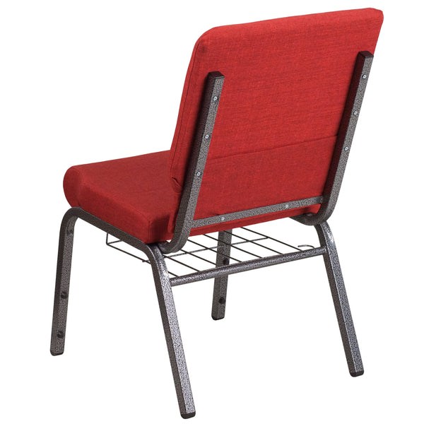 Red Fabric/Silver Vein Frame |#| 18.5inchW Church Chair in Red Fabric with Cup Book Rack - Silver Vein Frame