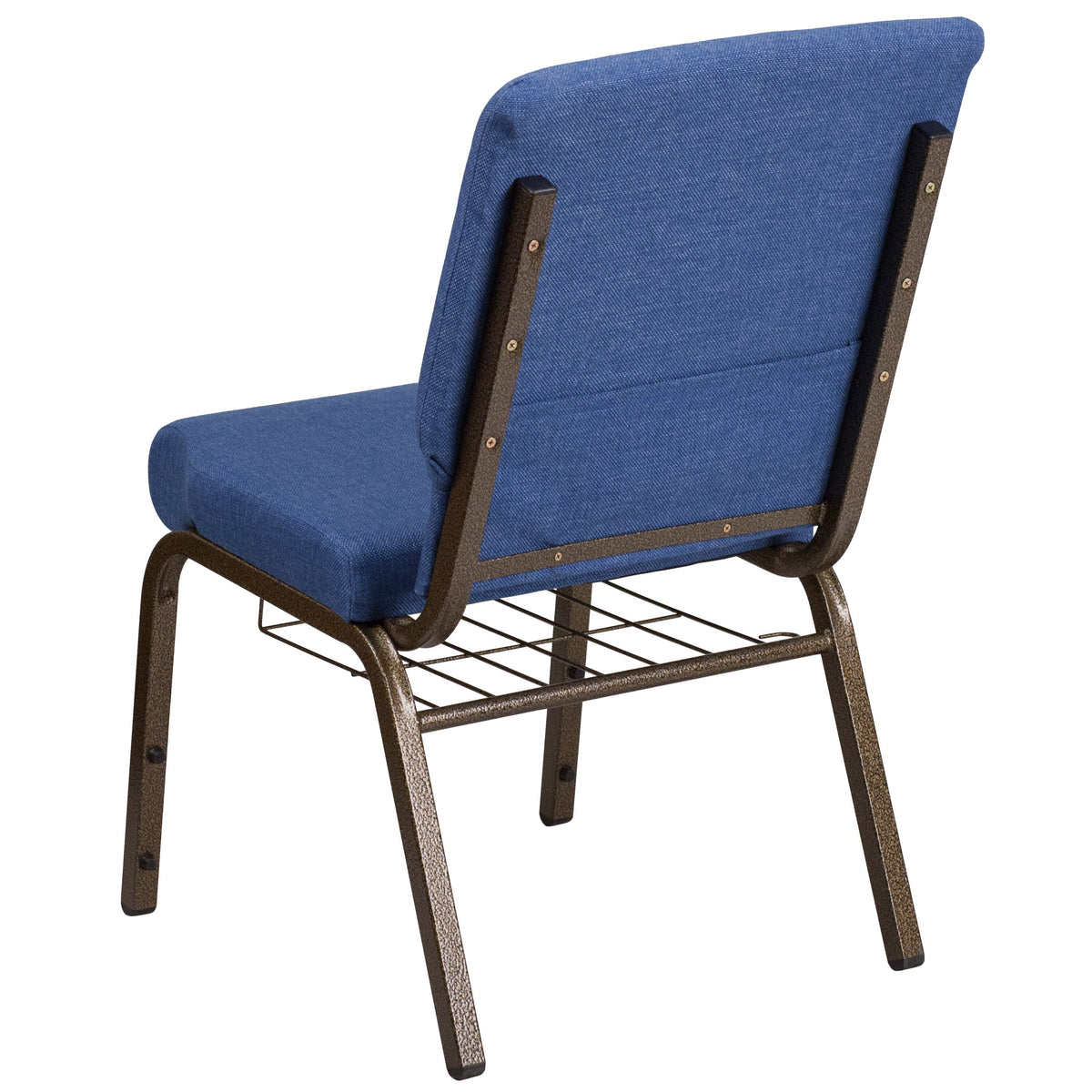 Blue Fabric/Gold Vein Frame |#| 18.5inchW Church Chair in Blue Fabric with Cup Book Rack - Gold Vein Frame