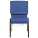 Blue Fabric/Gold Vein Frame |#| 18.5inchW Church Chair in Blue Fabric with Cup Book Rack - Gold Vein Frame