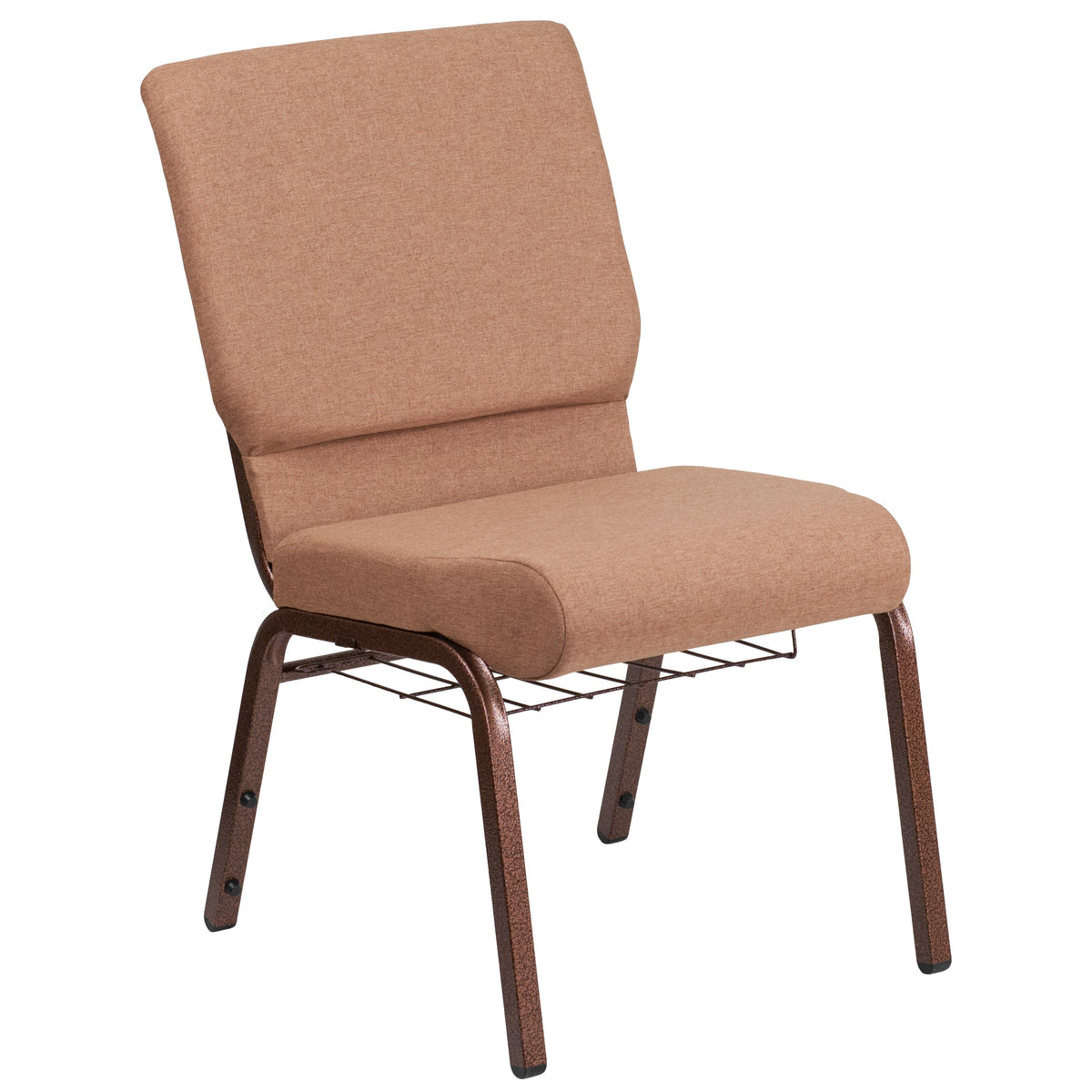 Caramel Fabric/Copper Vein Frame |#| 18.5inchW Church Chair in Caramel Fabric with Cup Book Rack - Copper Vein Frame