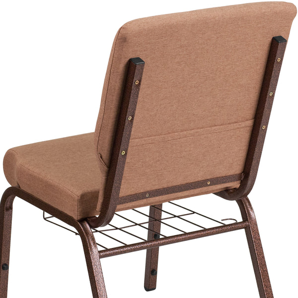 Caramel Fabric/Copper Vein Frame |#| 18.5inchW Church Chair in Caramel Fabric with Cup Book Rack - Copper Vein Frame