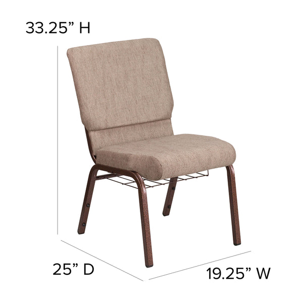 Beige Fabric/Copper Vein Frame |#| 18.5inchW Church Chair in Beige Fabric with Book Rack - Copper Vein Frame