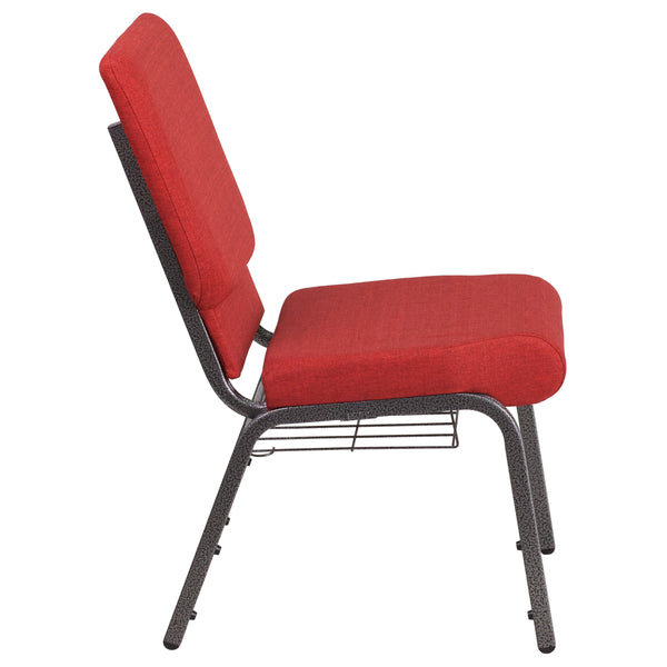 Red Fabric/Silver Vein Frame |#| 18.5inchW Church Chair in Red Fabric with Cup Book Rack - Silver Vein Frame