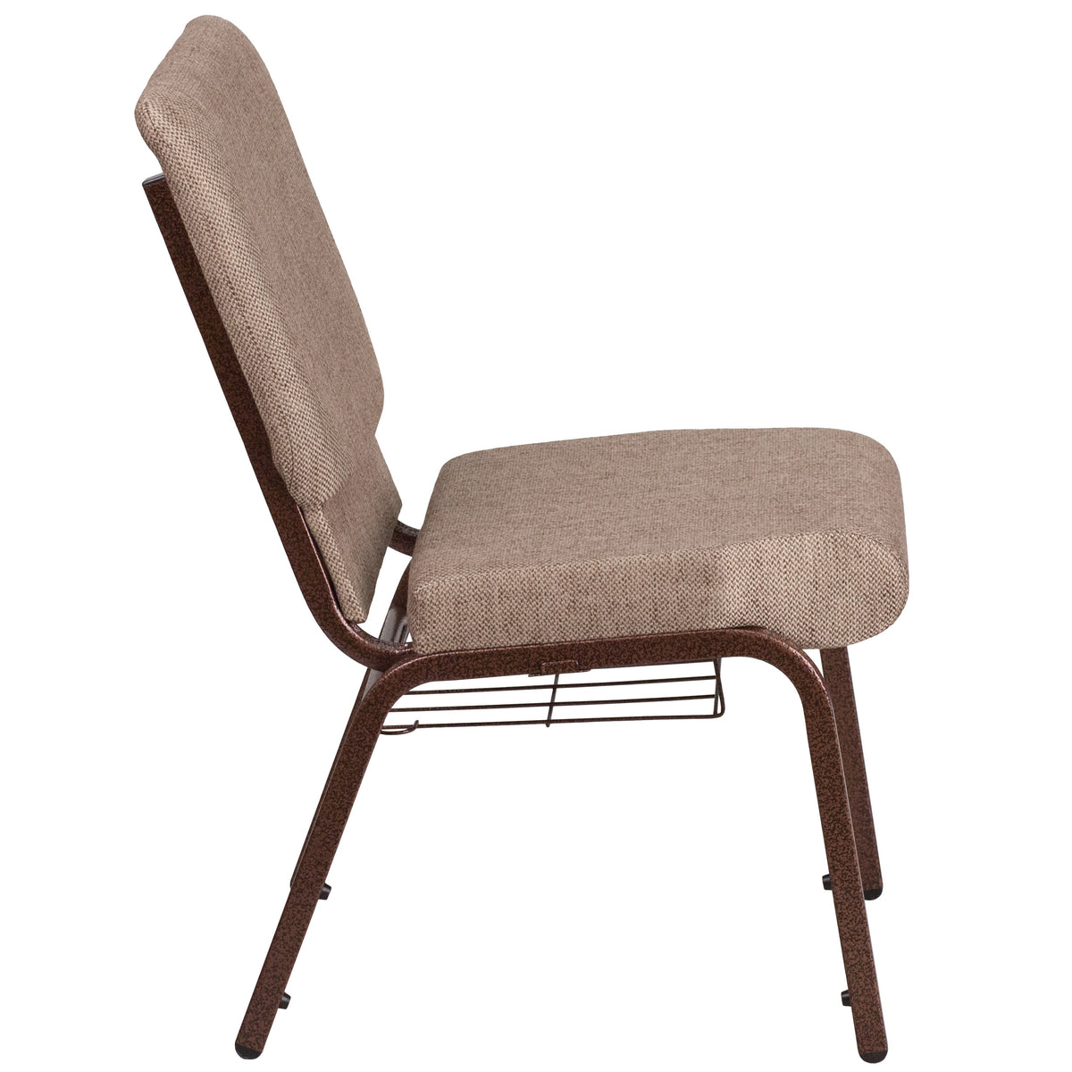 Beige Fabric/Copper Vein Frame |#| 18.5inchW Church Chair in Beige Fabric with Book Rack - Copper Vein Frame