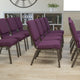 Plum Fabric/Gold Vein Frame |#| 18.5inchW Church Chair in Plum Fabric with Cup Book Rack - Gold Vein Frame