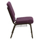 Plum Fabric/Gold Vein Frame |#| 18.5inchW Church Chair in Plum Fabric with Cup Book Rack - Gold Vein Frame