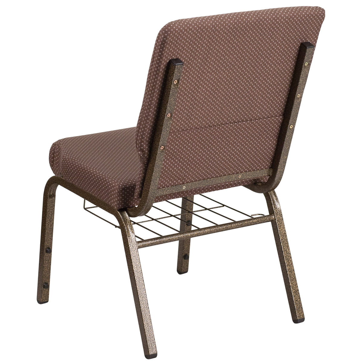 Brown Dot Fabric/Gold Vein Frame |#| 18.5inchW Church Chair in Brown Dot Fabric with Book Rack - Gold Vein Frame