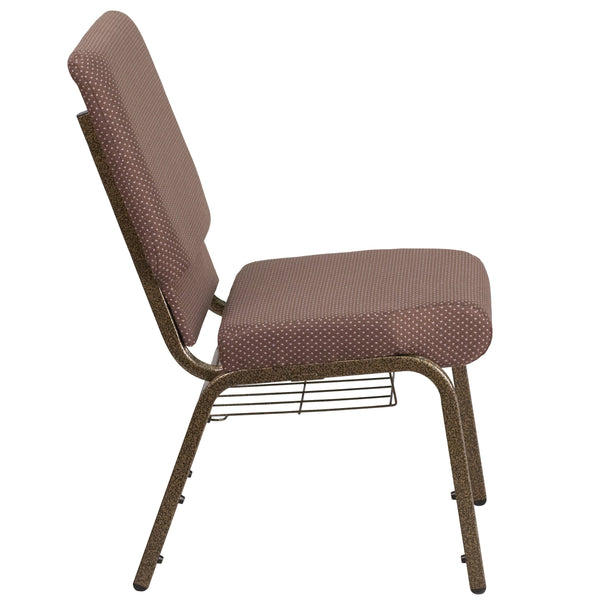 Brown Dot Fabric/Gold Vein Frame |#| 18.5inchW Church Chair in Brown Dot Fabric with Book Rack - Gold Vein Frame