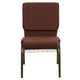 Brown Fabric/Gold Vein Frame |#| 18.5inchW Church Chair in Brown Fabric with Cup Book Rack - Gold Vein Frame