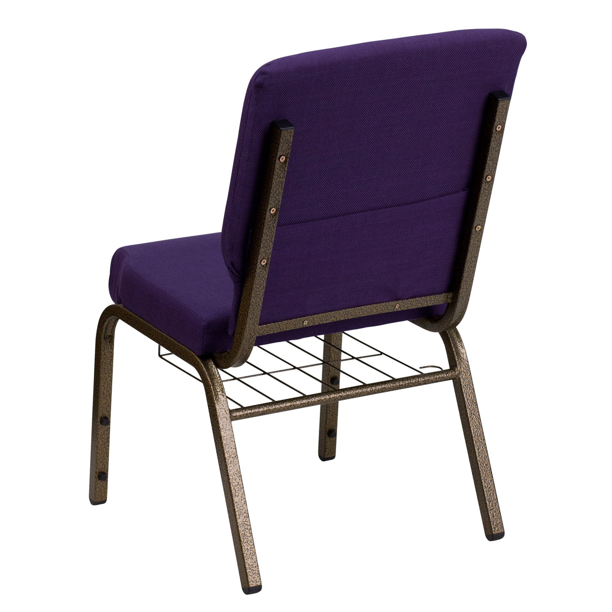 Royal Purple Fabric/Gold Vein Frame |#| 18.5inchW Church Chair in Royal Purple Fabric with Cup Book Rack - Gold Vein Frame