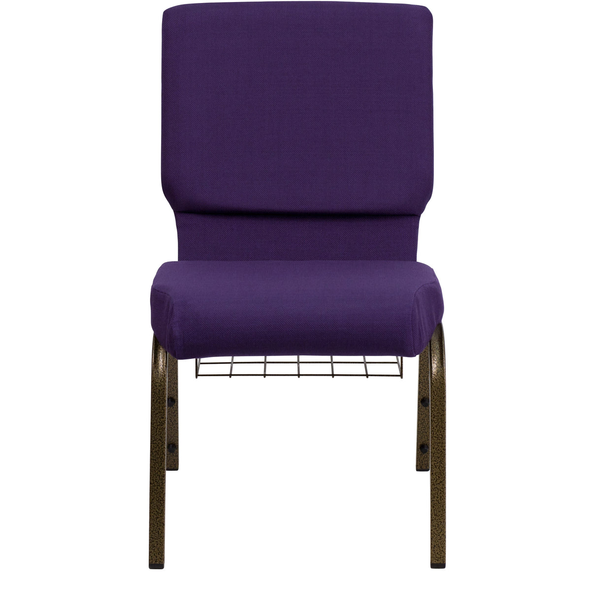 Royal Purple Fabric/Gold Vein Frame |#| 18.5inchW Church Chair in Royal Purple Fabric with Cup Book Rack - Gold Vein Frame