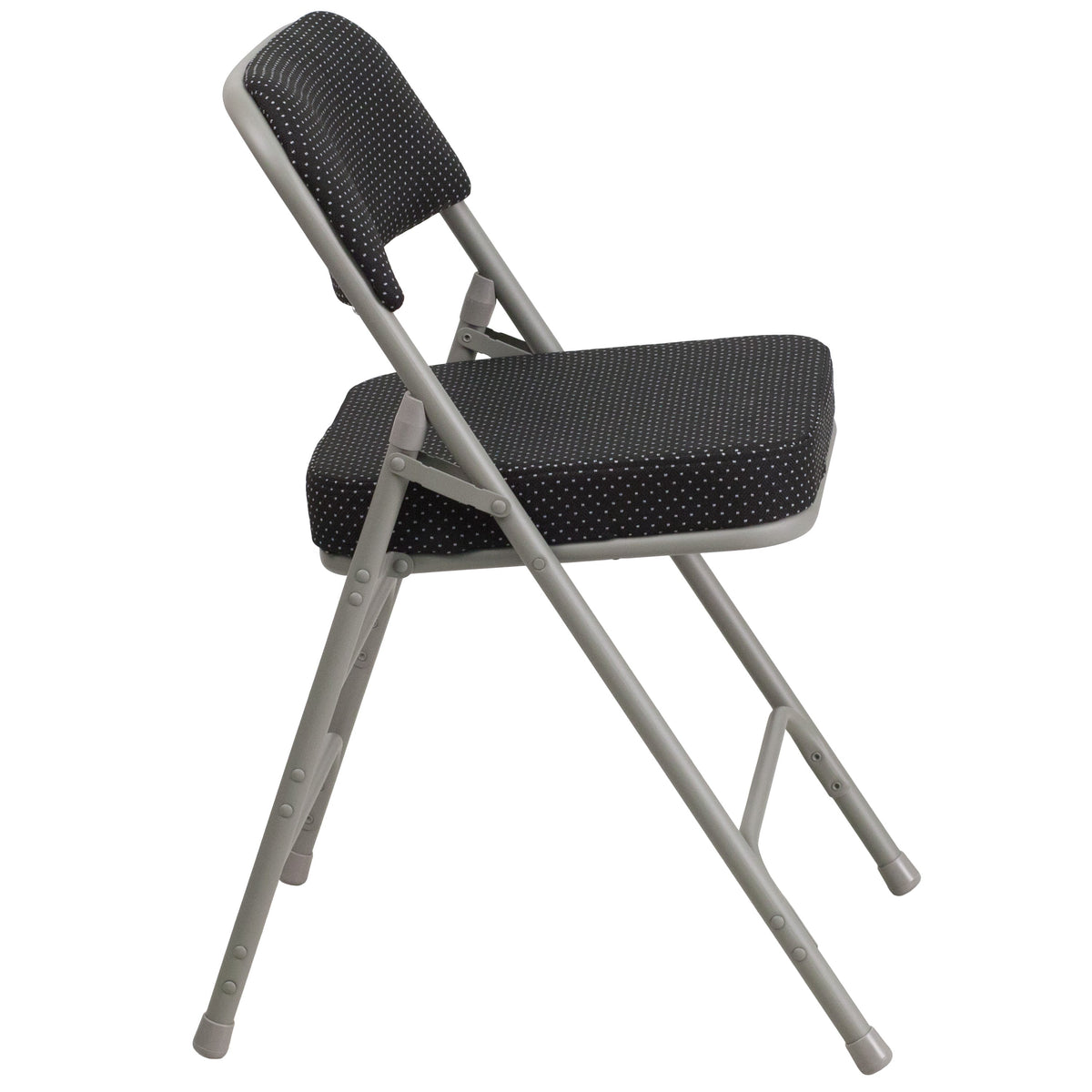 Black |#| Premium Triple Braced & Double Hinged Black Pin-Dot Fabric Metal Folding Chair