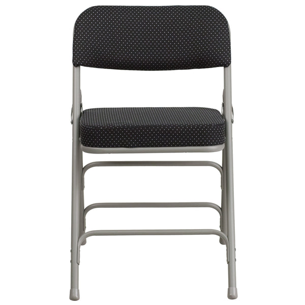 Black |#| Premium Triple Braced & Double Hinged Black Pin-Dot Fabric Metal Folding Chair