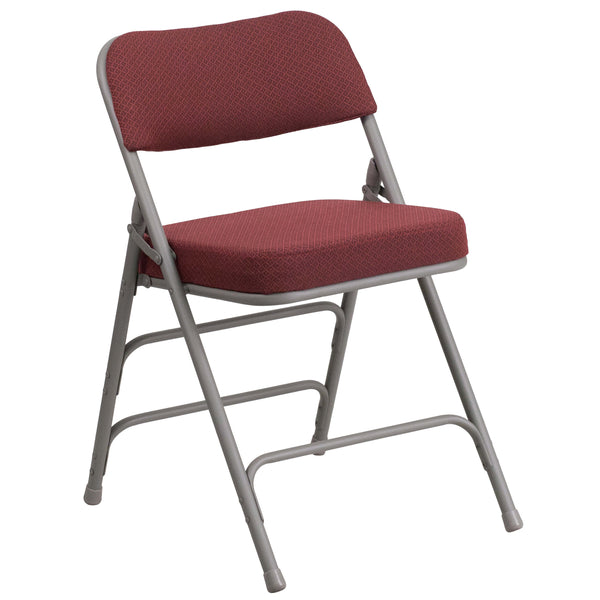 Burgundy |#| 18inchW Premium Triple Braced & Double Hinged Burgundy Fabric Metal Folding Chair