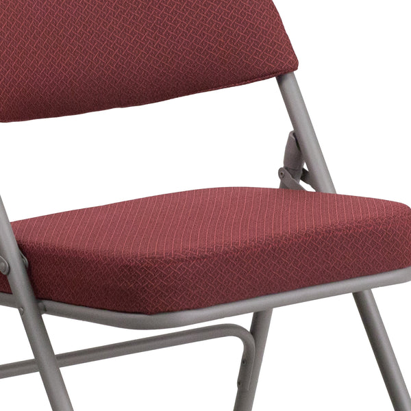 Burgundy |#| 18inchW Premium Triple Braced & Double Hinged Burgundy Fabric Metal Folding Chair