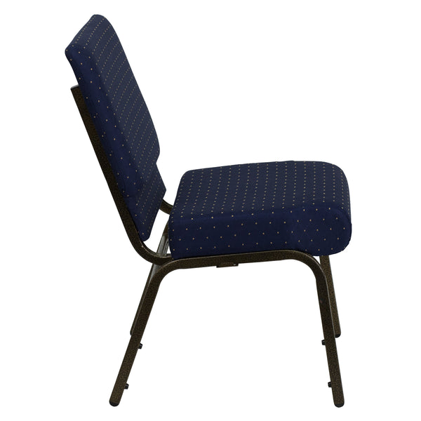 Navy Blue Dot Patterned Fabric/Gold Vein Frame |#| 21inchW Stacking Church Chair in Navy Blue Dot Patterned Fabric - Gold Vein Frame