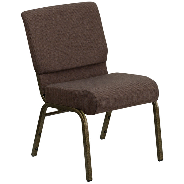 Brown Fabric/Gold Vein Frame |#| 21inchW Stacking Church Chair in Brown Fabric - Gold Vein Frame