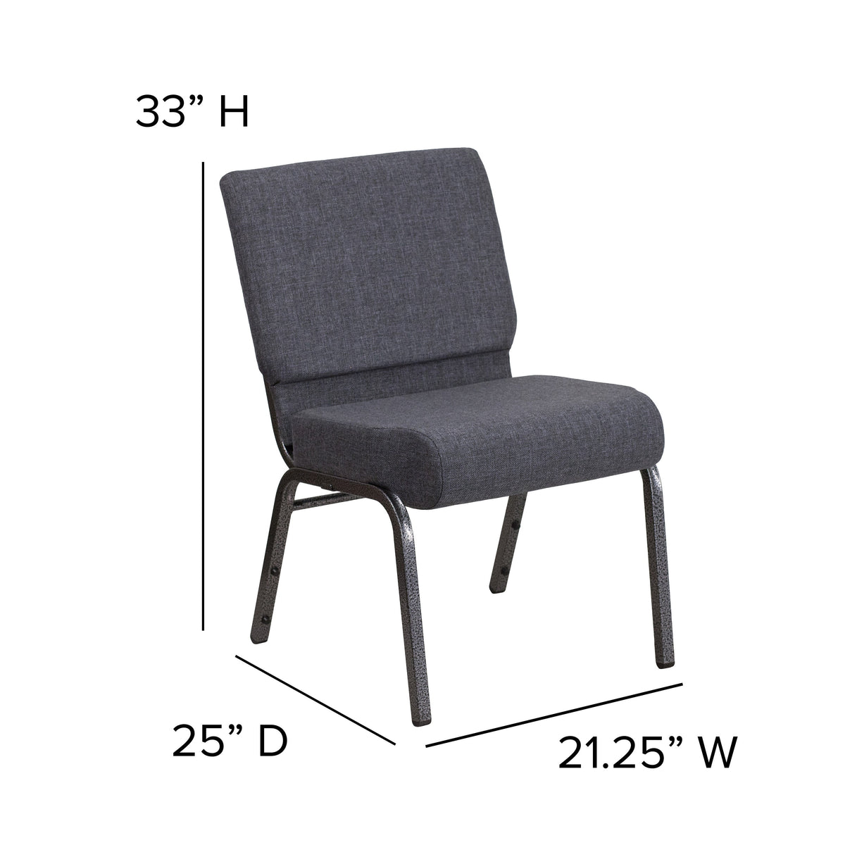 Dark Gray Fabric/Silver Vein Frame |#| 21inchW Church Chair in Dark Gray Fabric - Silver Vein Frame