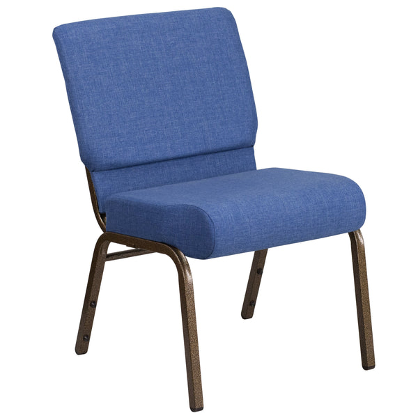 Blue Fabric/Gold Vein Frame |#| 21inchW Stacking Church Chair in Blue Fabric - Gold Vein Frame