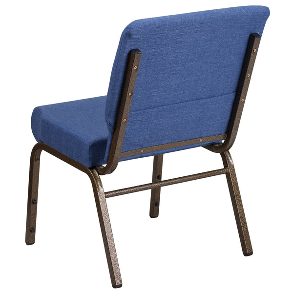 Blue Fabric/Gold Vein Frame |#| 21inchW Stacking Church Chair in Blue Fabric - Gold Vein Frame