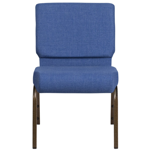 Blue Fabric/Gold Vein Frame |#| 21inchW Stacking Church Chair in Blue Fabric - Gold Vein Frame