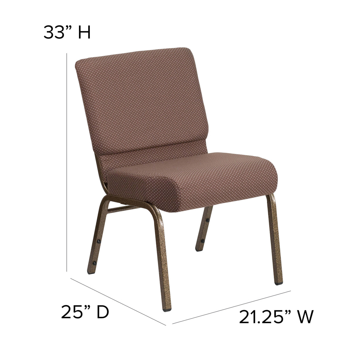 Brown Dot Fabric/Gold Vein Frame |#| 21inchW Stacking Church Chair in Brown Dot Fabric - Gold Vein Frame