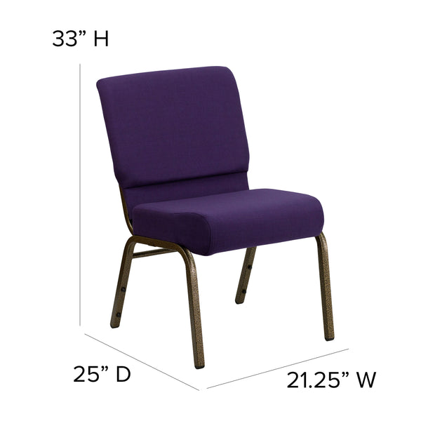 Royal Purple Fabric/Gold Vein Frame |#| 21inchW Stacking Church Chair in Royal Purple Fabric - Gold Vein Frame