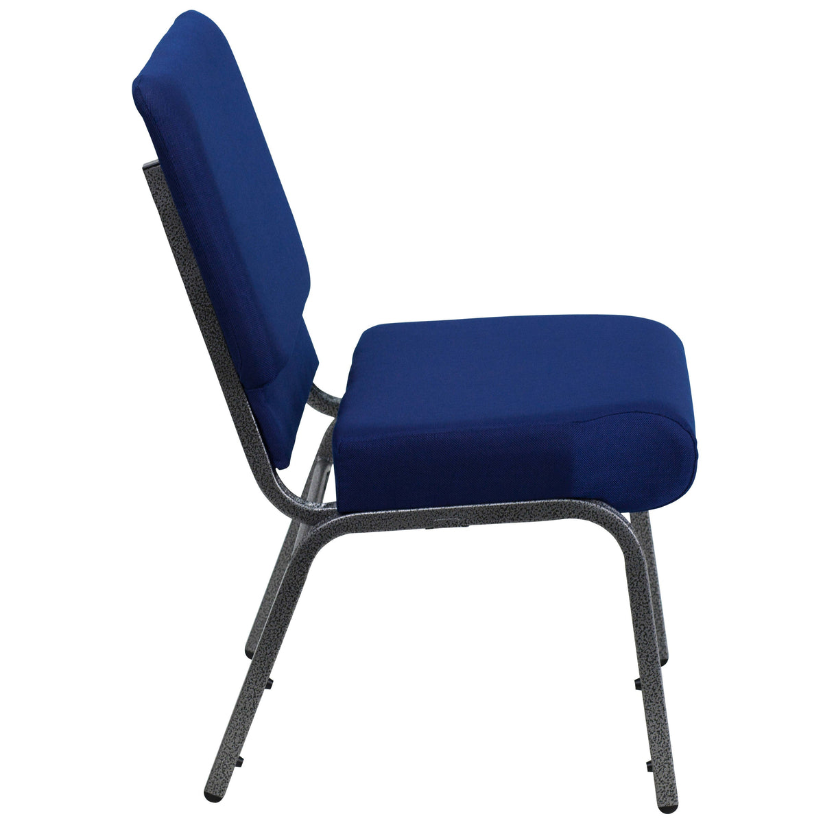 Navy Blue Fabric/Silver Vein Frame |#| 21inchW Stacking Church Chair in Navy Blue Fabric - Silver Vein Frame