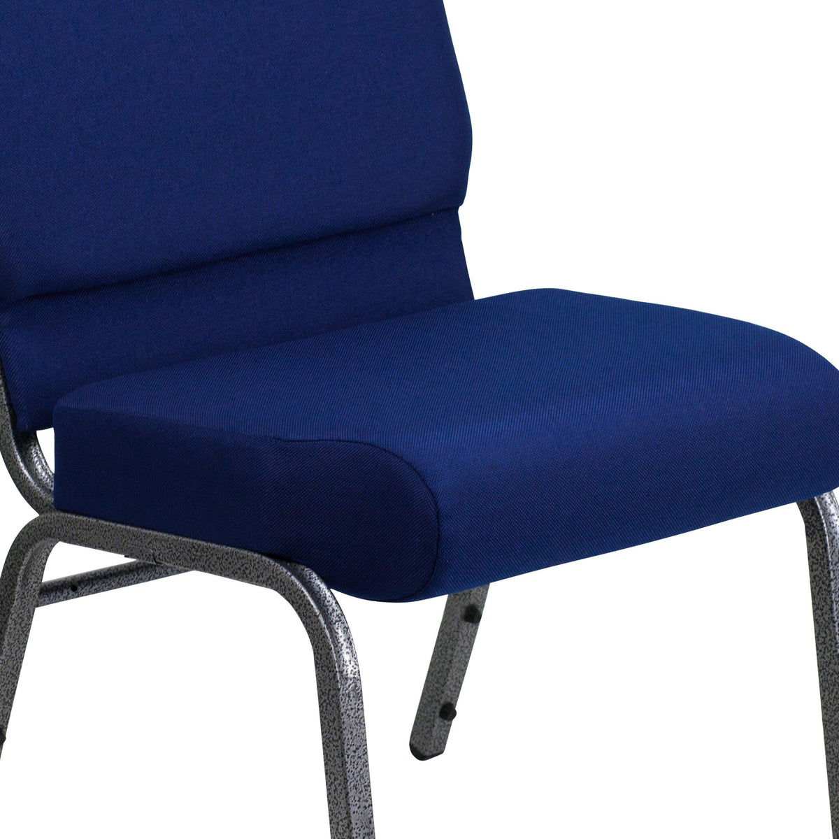 Navy Blue Fabric/Silver Vein Frame |#| 21inchW Stacking Church Chair in Navy Blue Fabric - Silver Vein Frame