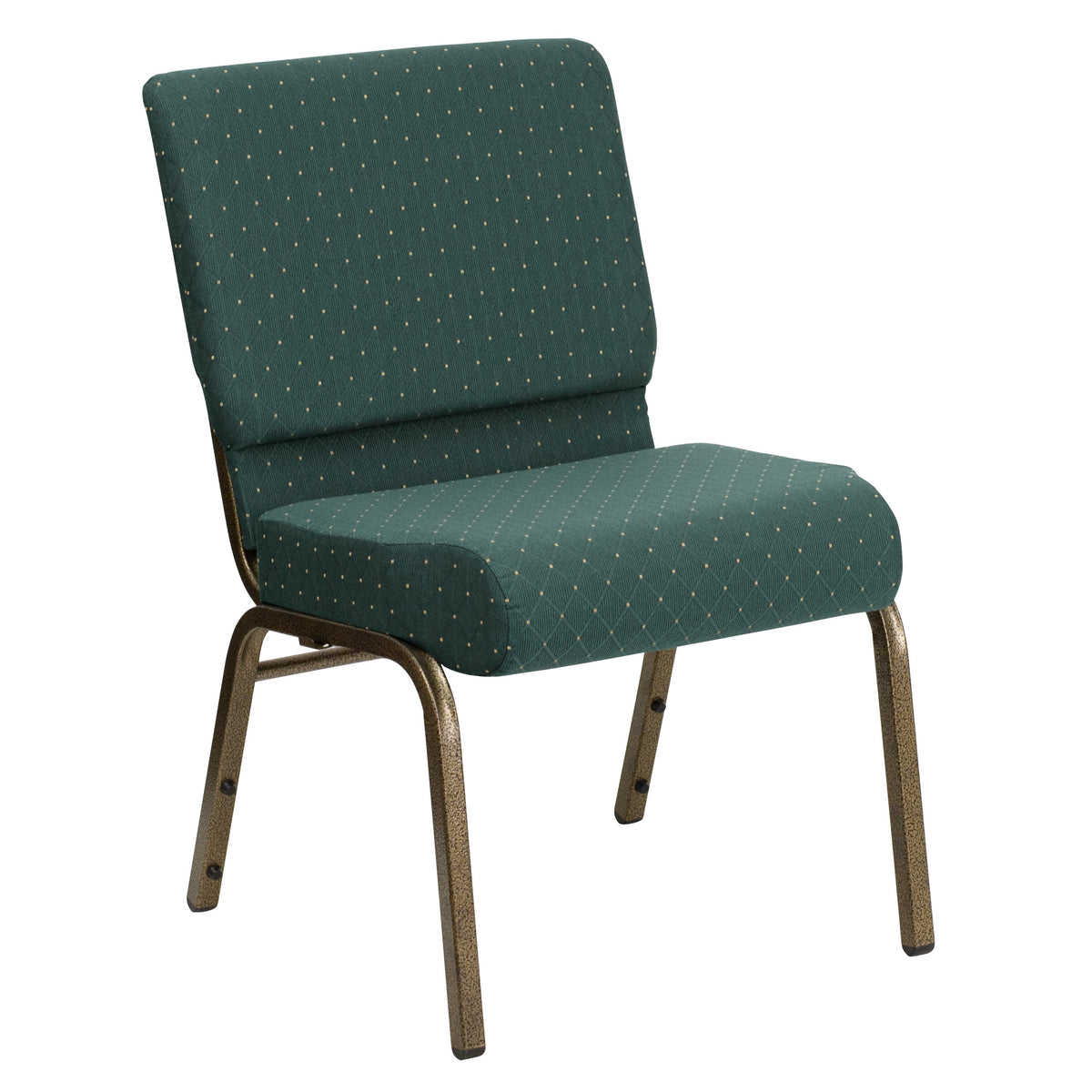 Hunter Green Dot Patterned Fabric/Gold Vein Frame |#| 21inchW Stacking Church Chair in Hunter Green Dot Patterned Fabric-Gold Vein Frame