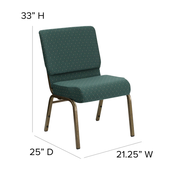 Hunter Green Dot Patterned Fabric/Gold Vein Frame |#| 21inchW Stacking Church Chair in Hunter Green Dot Patterned Fabric-Gold Vein Frame