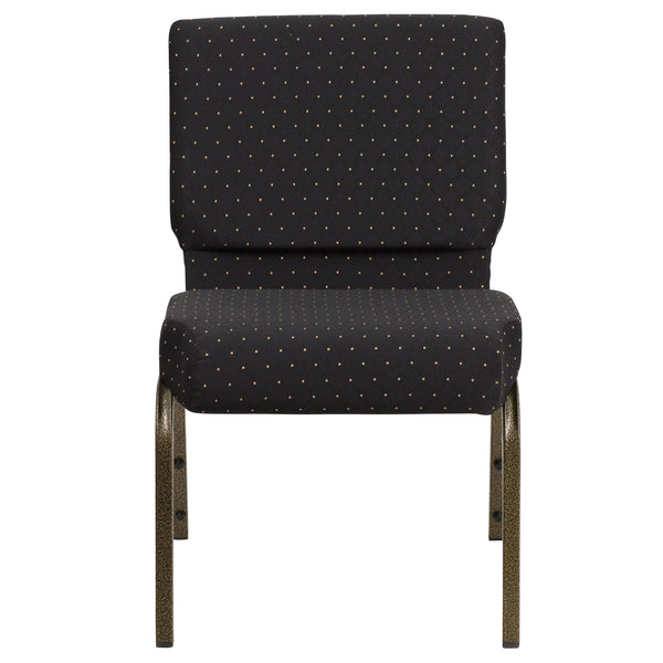 Black Dot Patterned Fabric/Gold Vein Frame |#| 21inchW Stacking Church Chair in Black Dot Patterned Fabric - Gold Vein Frame