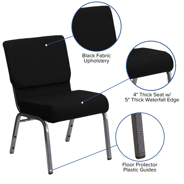 Black Fabric/Silver Vein Frame |#| 21inchW Stacking Church Chair in Black Fabric - Silver Vein Frame