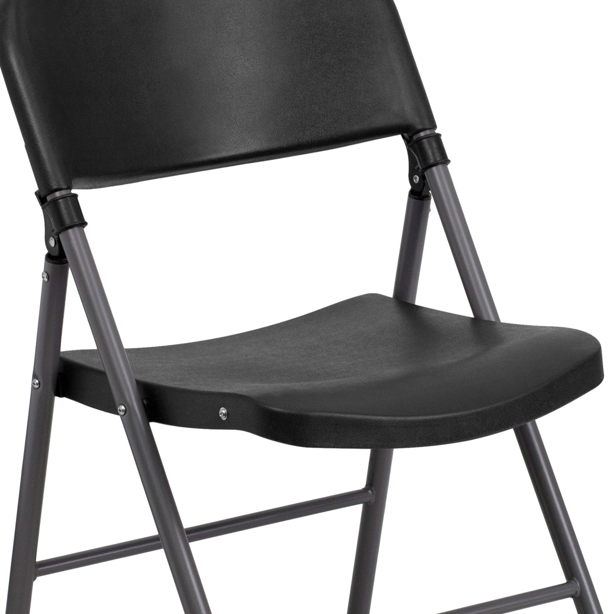 Black |#| 330 lb. Capacity Black Plastic Folding Chair with Charcoal Frame - Event Chair