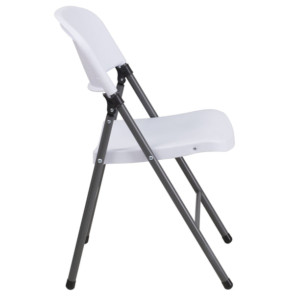 White |#| 330 lb. Capacity Granite White Plastic Folding Chair with Charcoal Frame