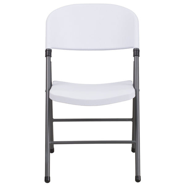 White |#| 330 lb. Capacity Granite White Plastic Folding Chair with Charcoal Frame