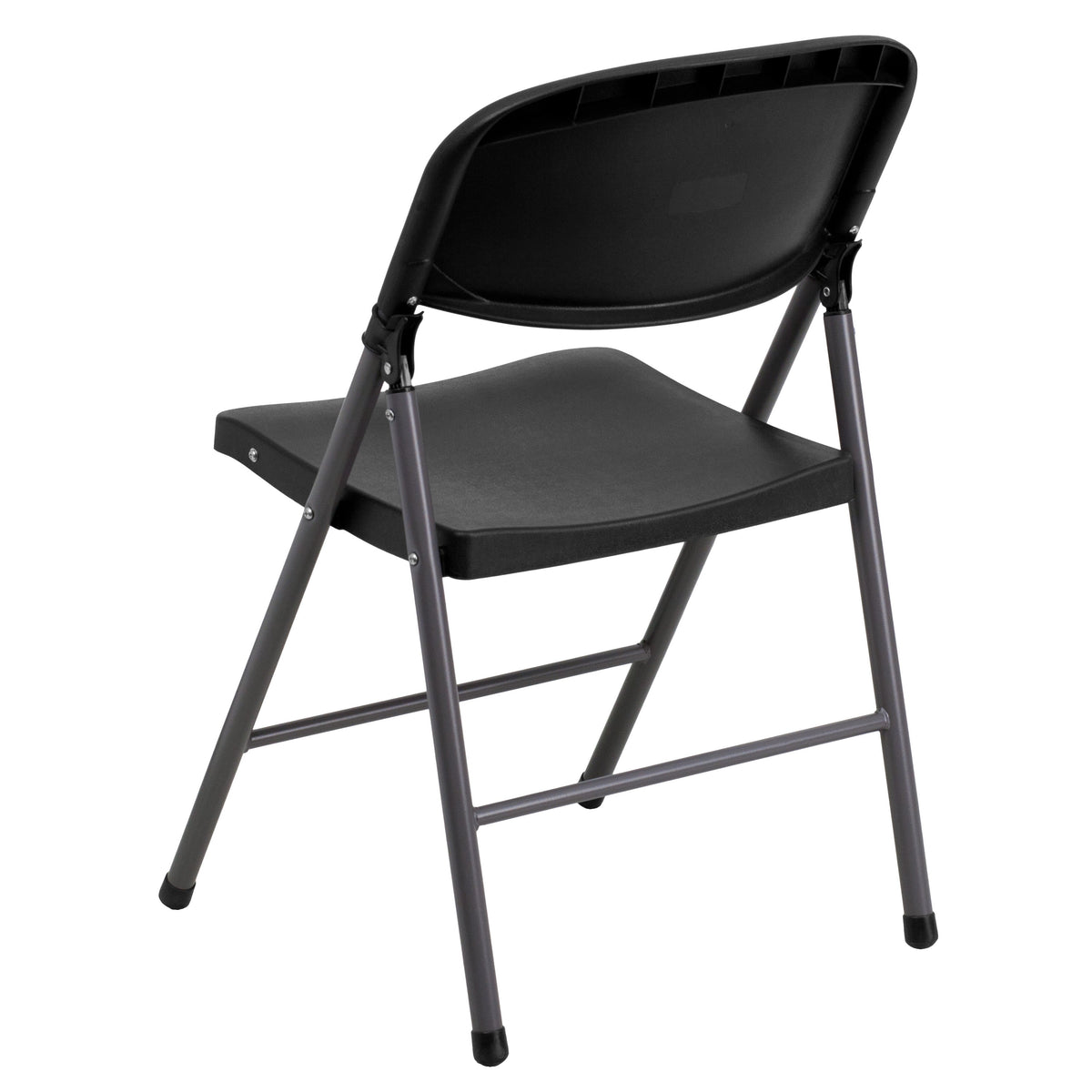 Black |#| 330 lb. Capacity Black Plastic Folding Chair with Charcoal Frame - Event Chair