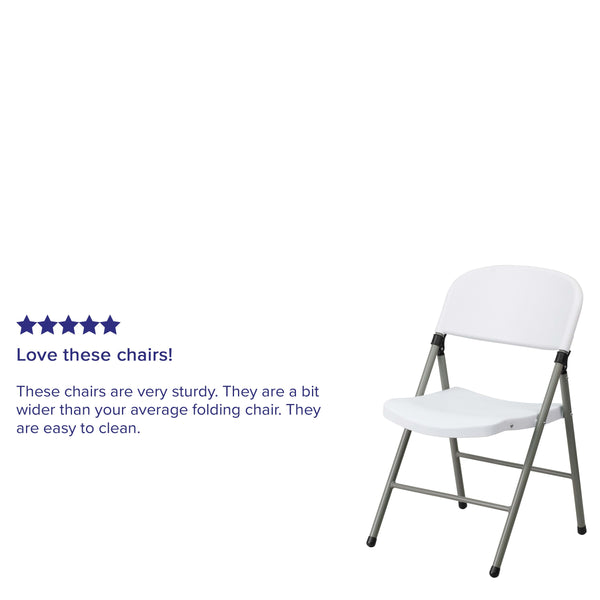 330 lb. Capacity White Plastic Folding Chair with Gray Frame - Event Chair