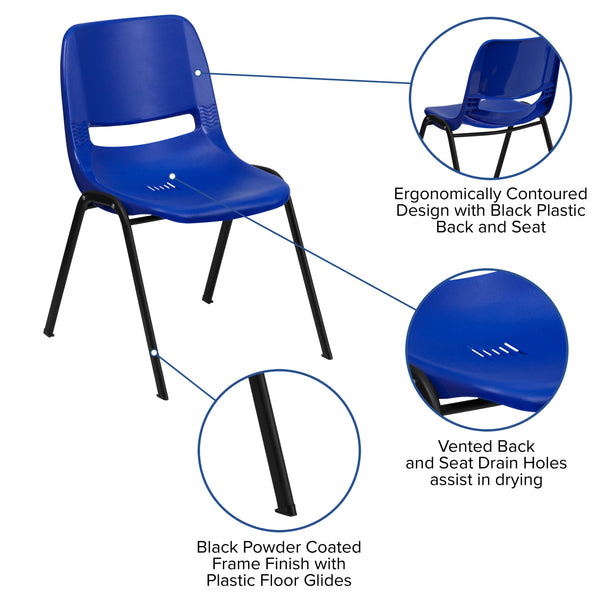 Navy Plastic/Black Frame |#| 440 lb. Rated Kid's Navy Ergonomic Shell Stack Chair-Black Frame-14inch Seat Height