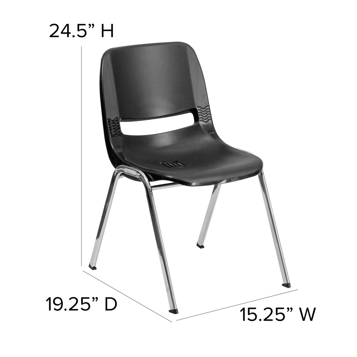 Black Plastic/Chrome Frame |#| 440 lb. Rated Kid's Black Ergonomic Stack Chair - Chrome Frame-14inch Seat Height