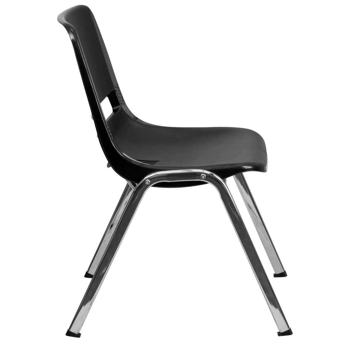 Black Plastic/Chrome Frame |#| 440 lb. Rated Kid's Black Ergonomic Stack Chair - Chrome Frame-14inch Seat Height