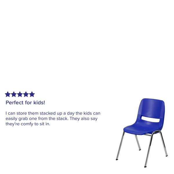 Navy Plastic/Chrome Frame |#| 440 lb. Rated Kid's Navy Contour Shell Stack Chair-Chrome Frame-14inch Seat Height