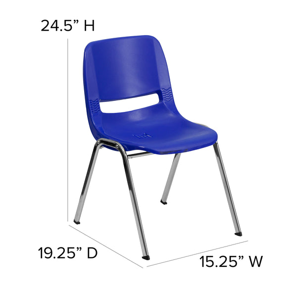 Navy Plastic/Chrome Frame |#| 440 lb. Rated Kid's Navy Contour Shell Stack Chair-Chrome Frame-14inch Seat Height