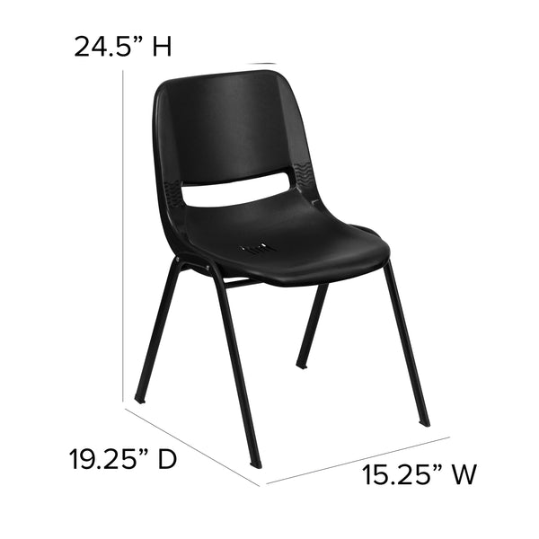 Black Plastic/Black Frame |#| 440 lb. Rated Kid's Black Contour Shell Stack Chair-Black Frame-14inch Seat Height