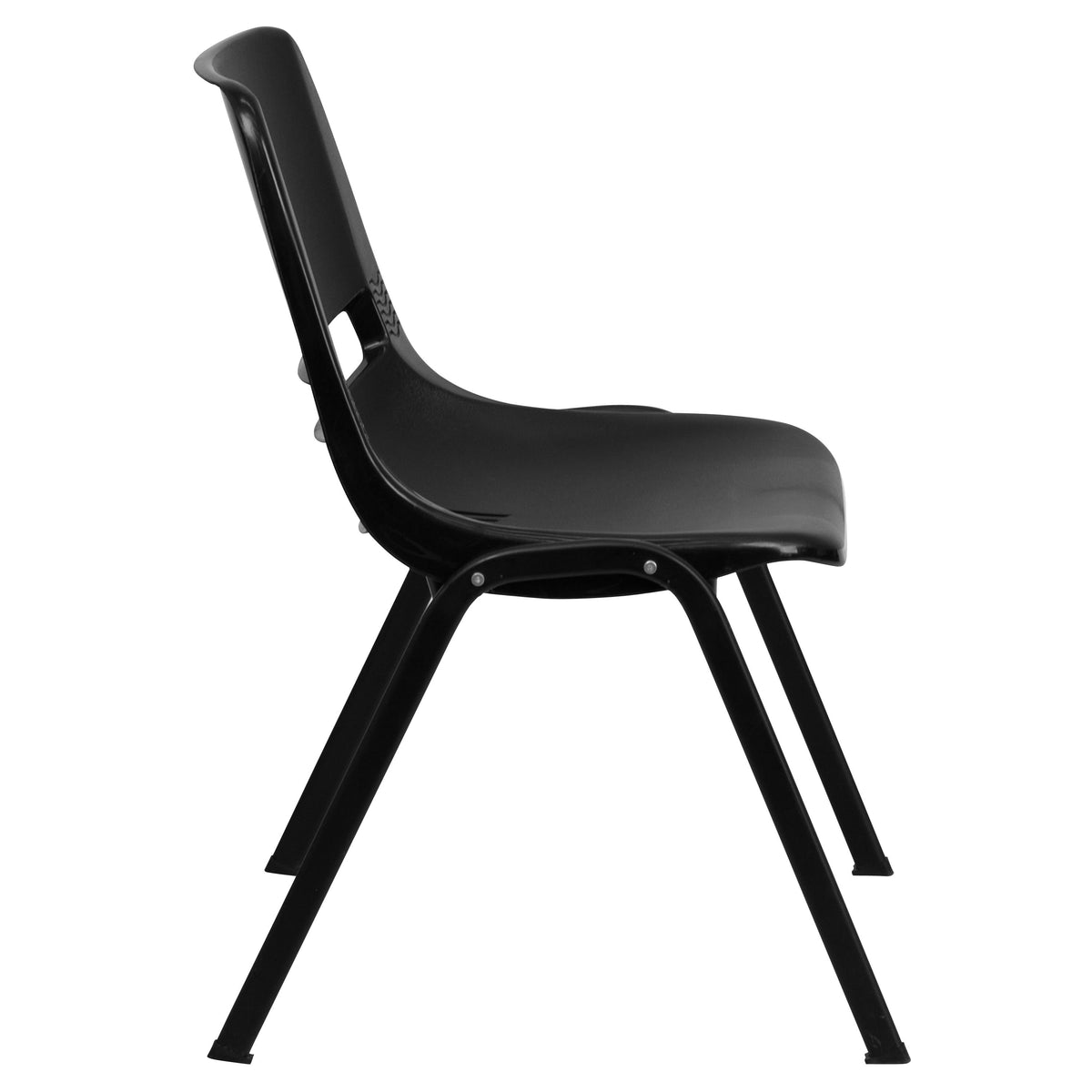 Black Plastic/Black Frame |#| 440 lb. Rated Kid's Black Contour Shell Stack Chair-Black Frame-14inch Seat Height