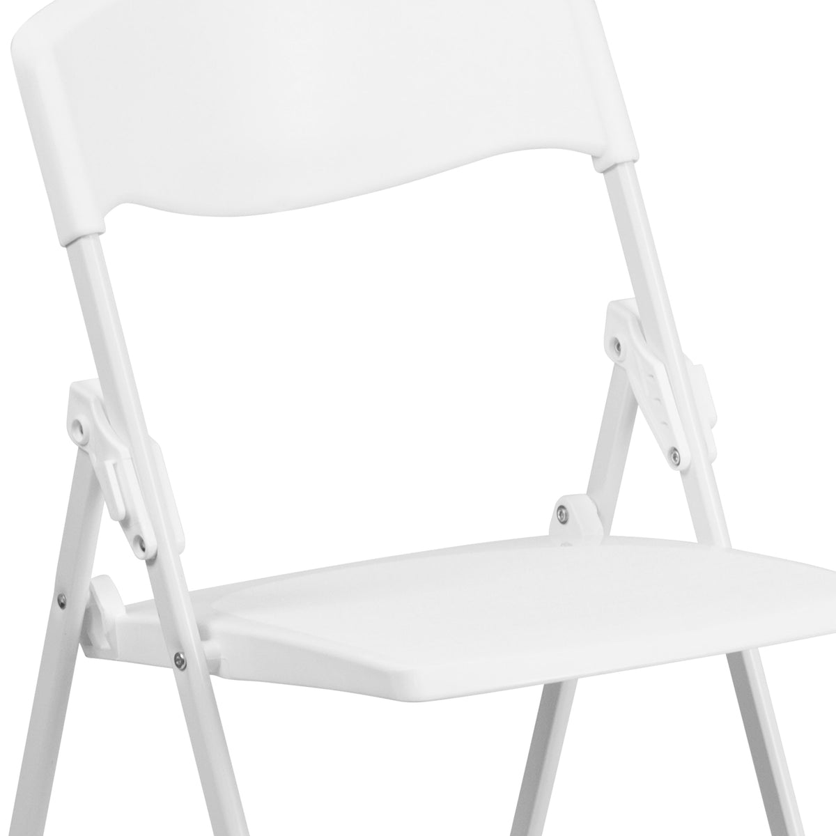 White |#| 500 lb. Capacity Heavy Duty White Folding Chair with Built-in Ganging Brackets