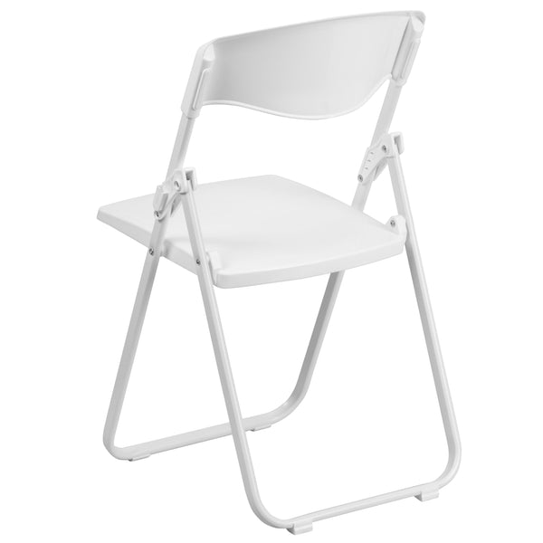 White |#| 500 lb. Capacity Heavy Duty White Folding Chair with Built-in Ganging Brackets