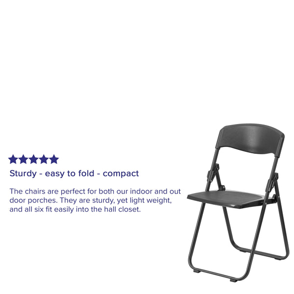 Black |#| 500 lb. Capacity Heavy Duty Black Folding Chair with Built-in Ganging Brackets