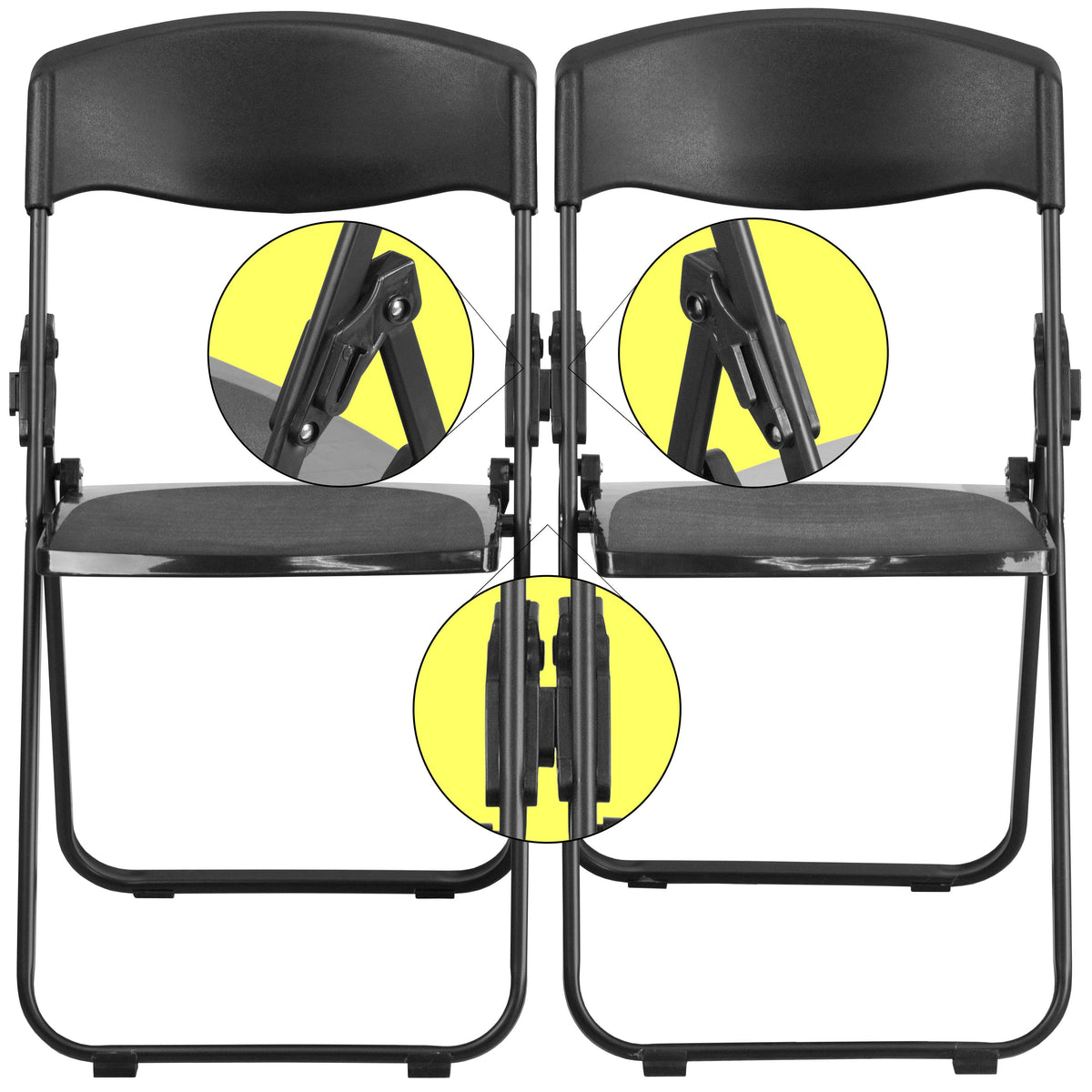 Black |#| 500 lb. Capacity Heavy Duty Black Folding Chair with Built-in Ganging Brackets